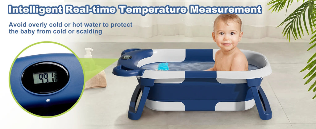Baby-Badewanne faltbar – Thermometer, Schwimmkissen & Ablauf