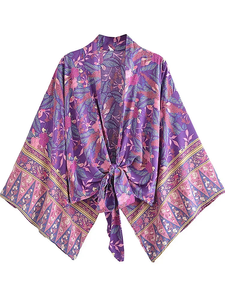 Boho Kimono Strandkleid – Blumendruck, leicht & feminin