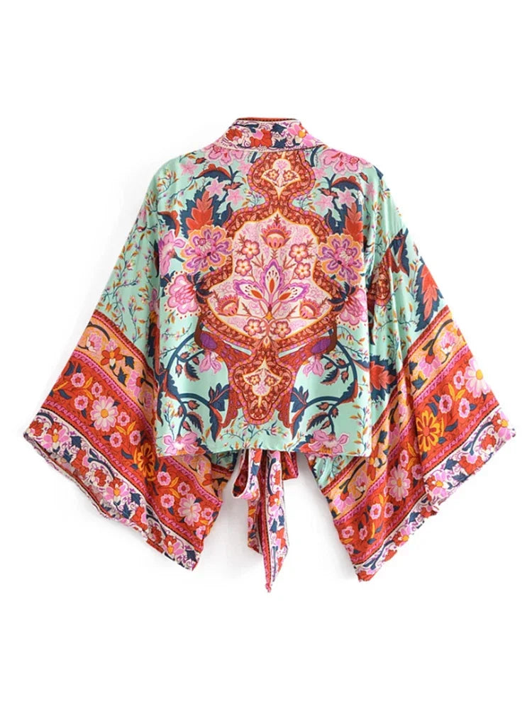 Boho Kimono Strandkleid – Blumendruck, leicht & feminin
