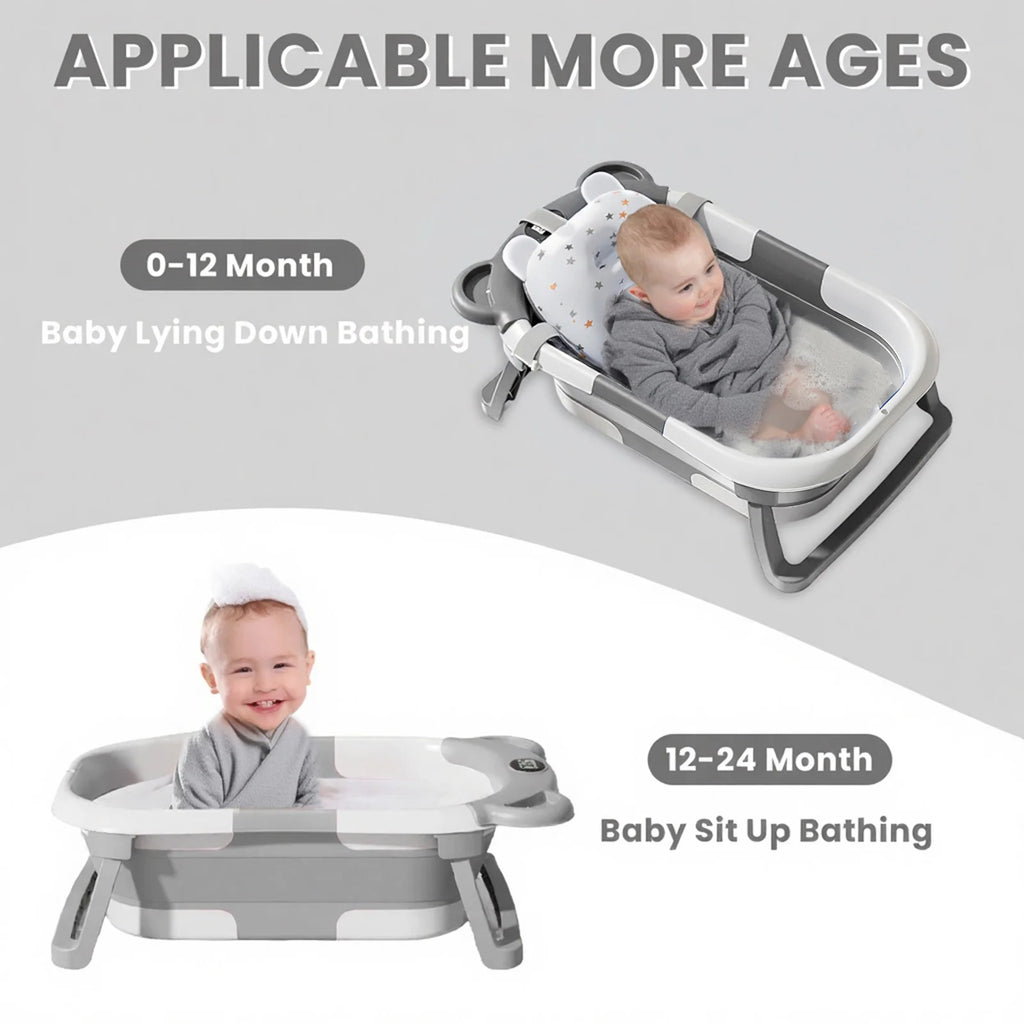 Baby-Badewanne faltbar – Thermometer, Schwimmkissen & Ablauf