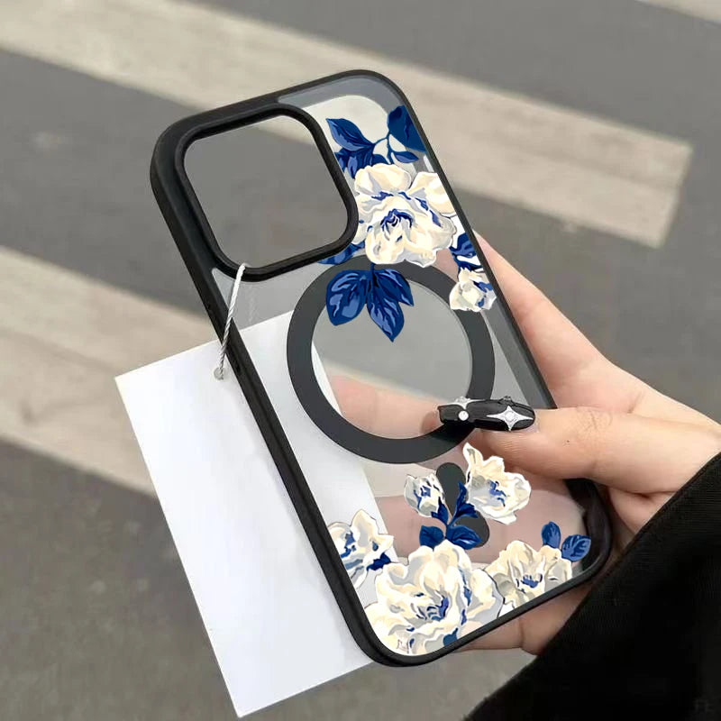 iPhone Hülle Weiße Rose Macaron – Magnetisch Transparent