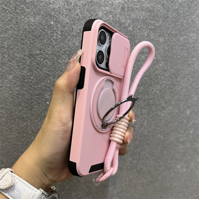 Magnetische Hülle mit Kamera-Schutz & Ring-Ständer für iPhone – MagSafe, Stoßfest, Handgelenkschlaufe