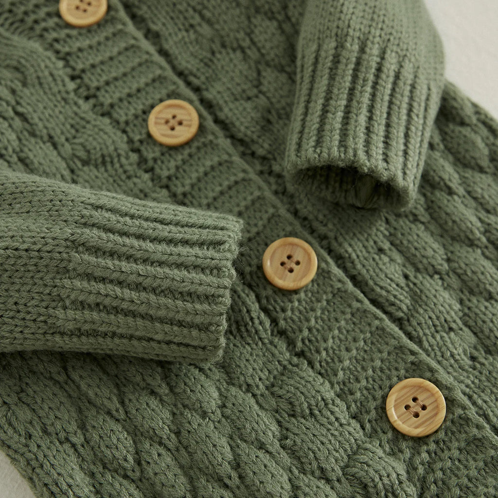 Baby-Winterjumpsuit 2er-Set – Strick, Langarm & Bärchen-Mütze