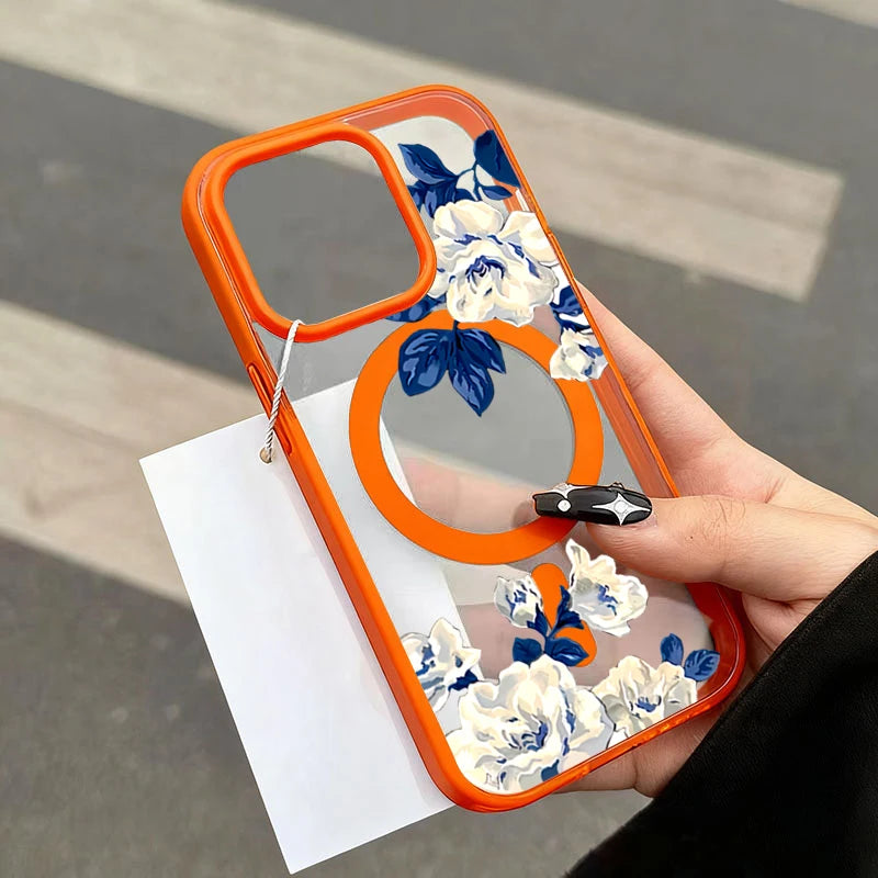 iPhone Hülle Weiße Rose Macaron – Magnetisch Transparent