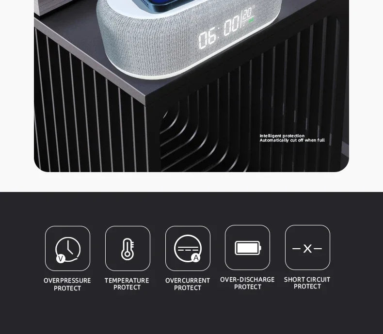 Wecker mit kabelloser Ladestation – Nachtlicht, Thermometer & 15W Fast Charging