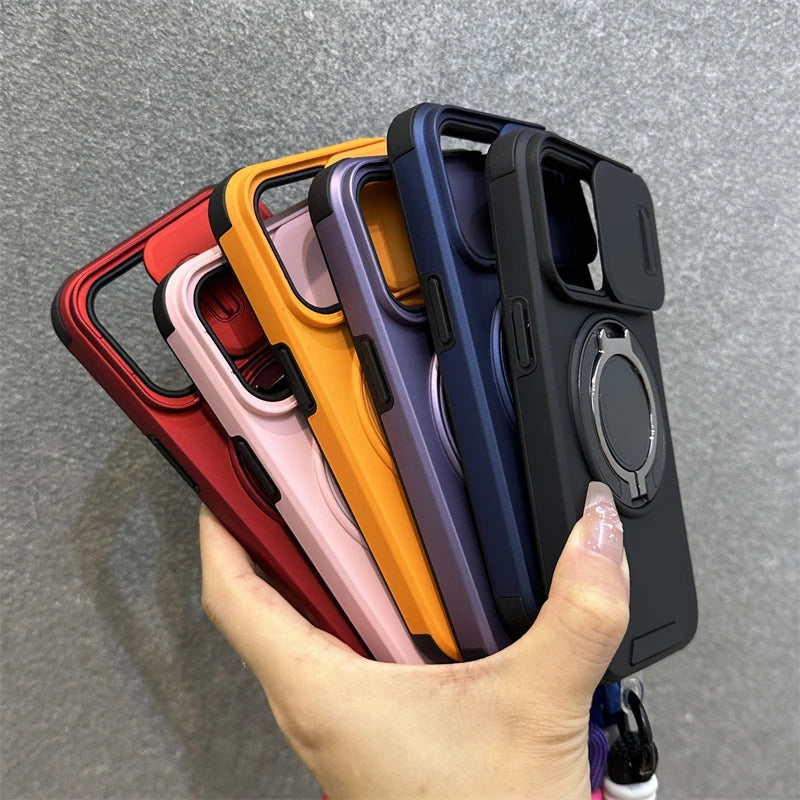 Magnetische Hülle mit Kamera-Schutz & Ring-Ständer für iPhone – MagSafe, Stoßfest, Handgelenkschlaufe