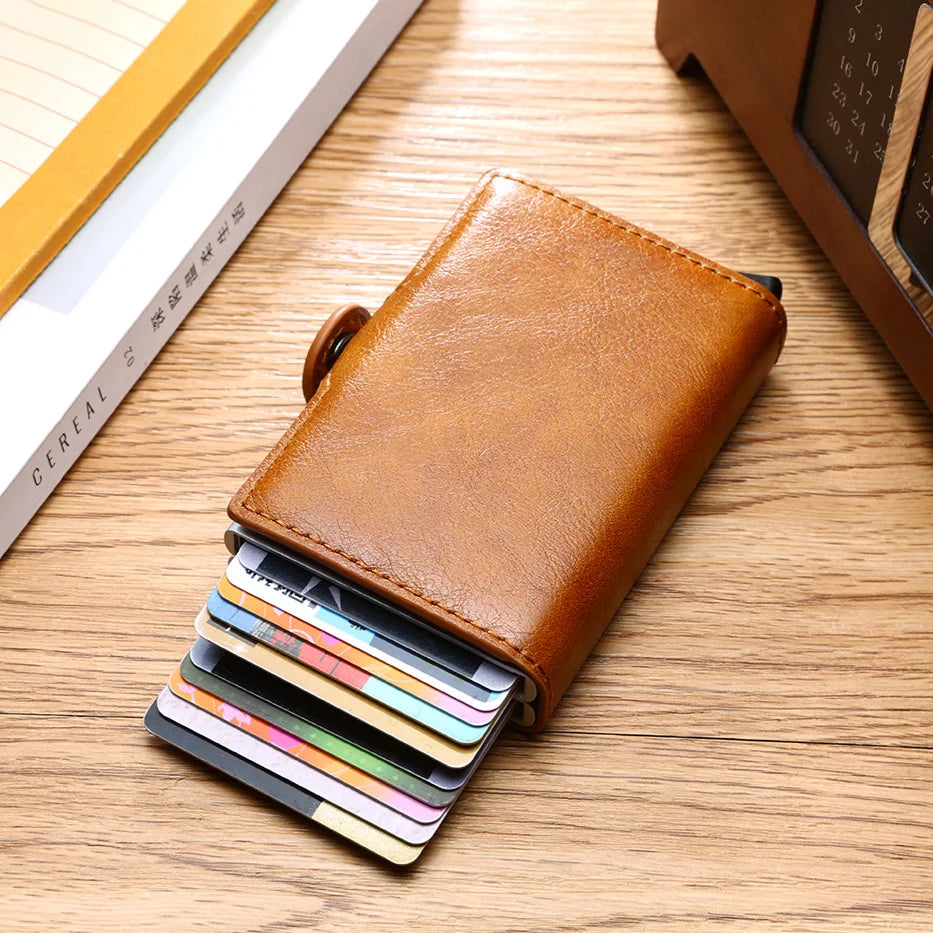 RFID-Schutz Slim Wallet – Dünne Herren-Geldbörse aus Carbon & PU-Leder, 14 Karten