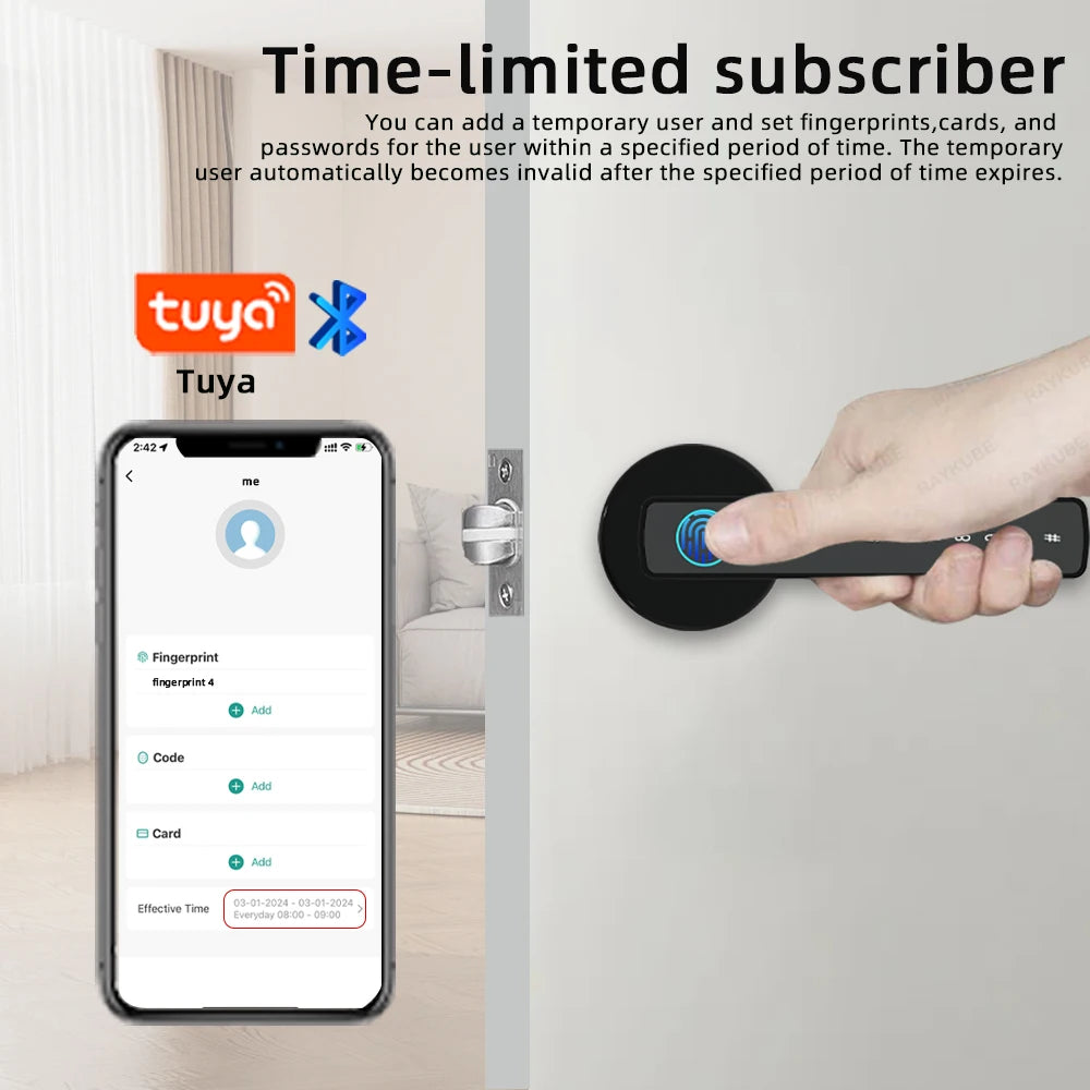 RAYKUBE M5 Fingerabdruck-Türschloss – Bluetooth & Tuya