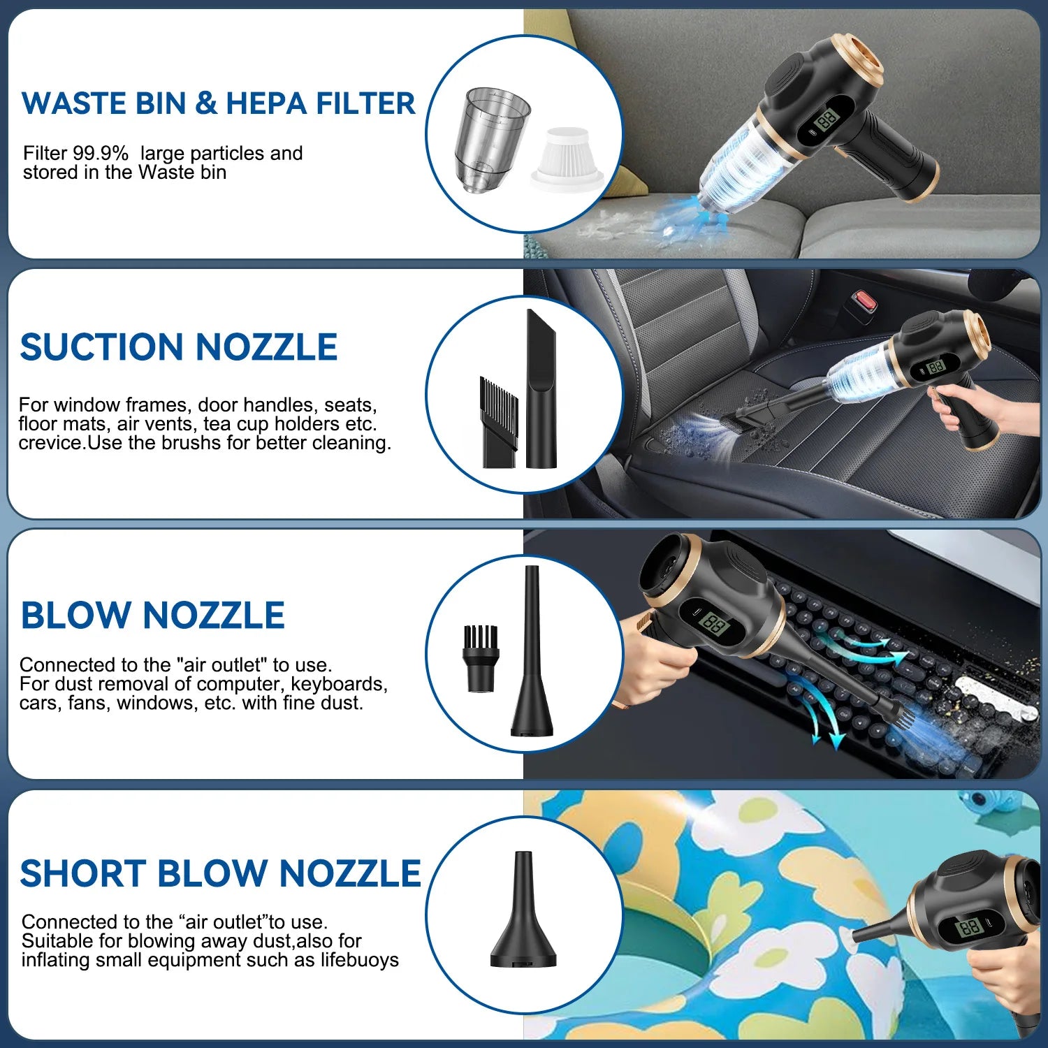 Kabelloser Auto-Staubsauger ABS – Hochleistung für Auto & Sofa
