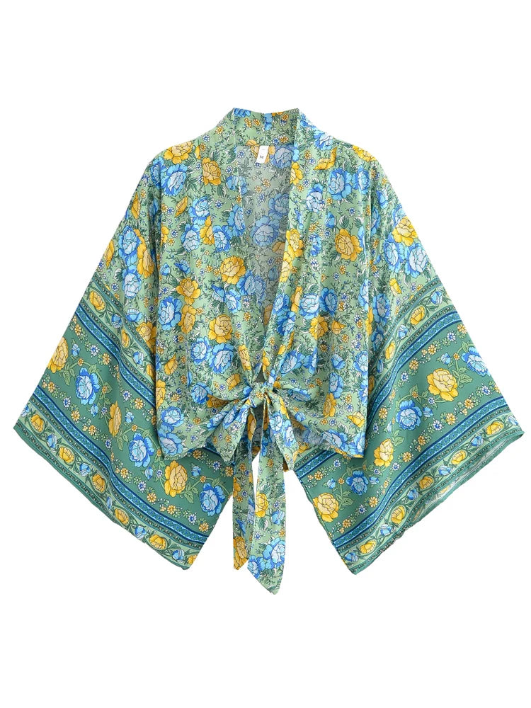 Boho Kimono Strandkleid – Blumendruck, leicht & feminin