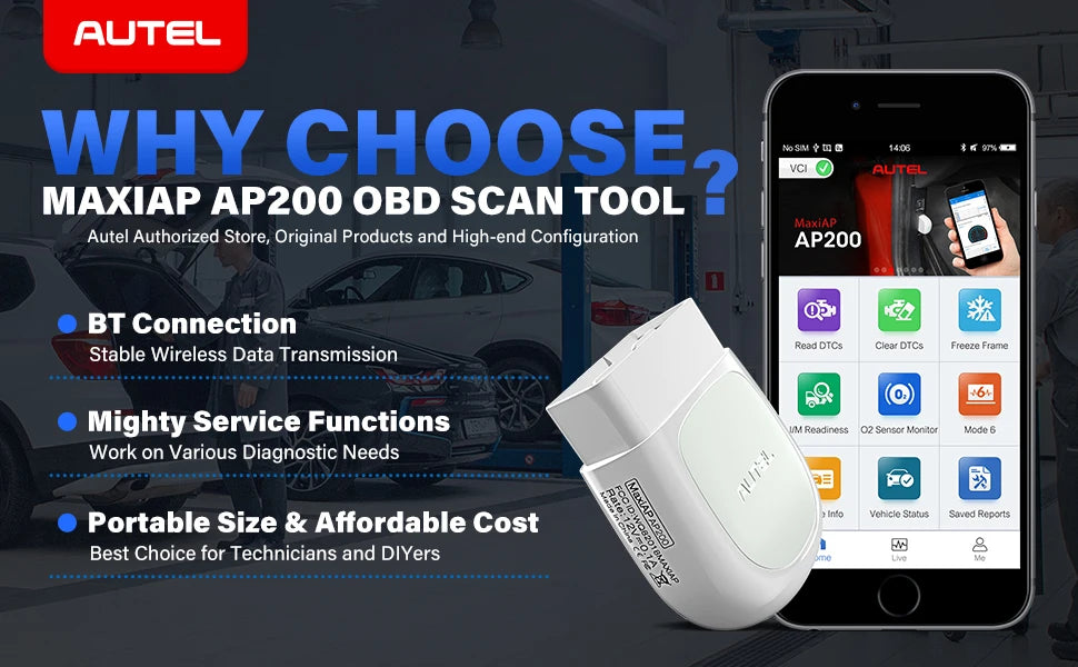 Autel AP200 Bluetooth OBD2 Scanner – Alle Systeme, 19 Servicefunktionen, iOS & Android