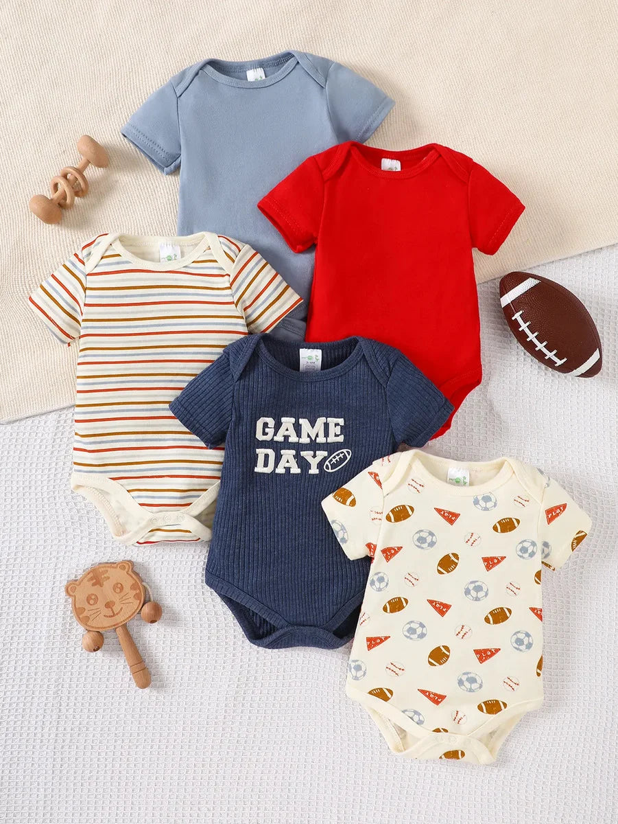 Baby-Strampler 5er-Set – Kurzarm, Sommer, 0–9 Monate