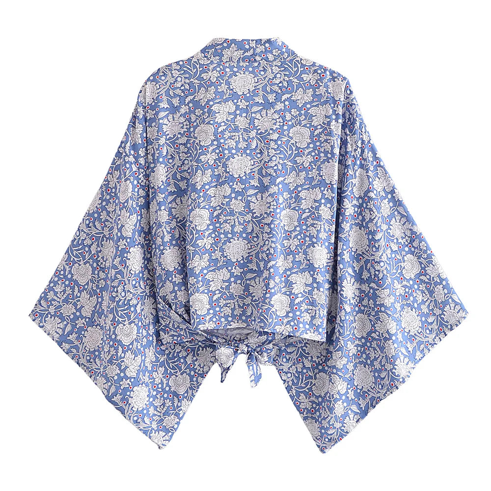 Boho Kimono Strandkleid – Blumendruck, leicht & feminin