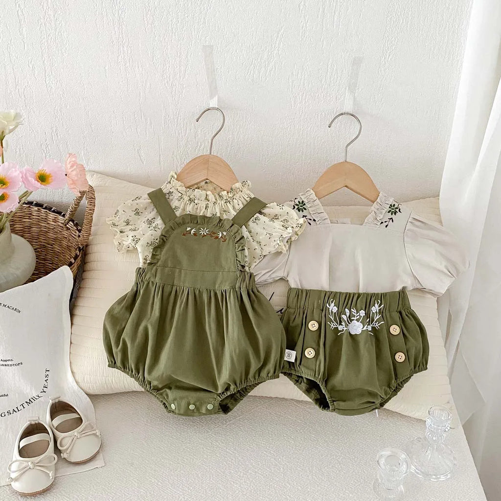 Baby-Kleid Mädchen – Sommer, Grüner Wald & Stickerei