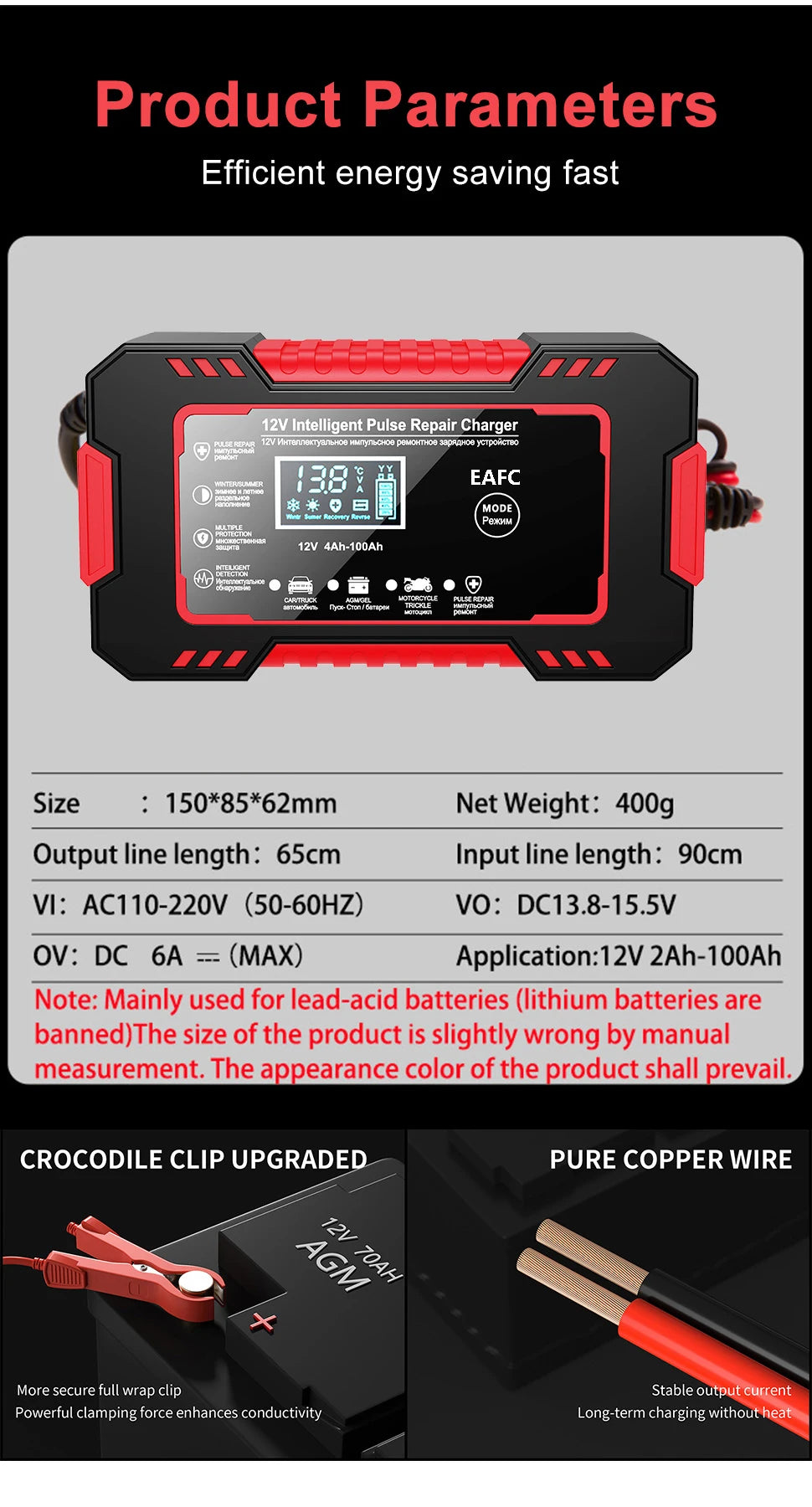 Smart Puls-Batterieladegerät 12V 6A – LCD & AGM/GEL