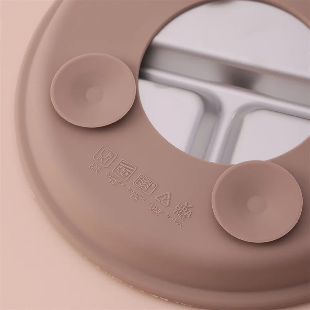 Baby-Teller Edelstahl – Saugnapf, Silikon & lebensmittelecht