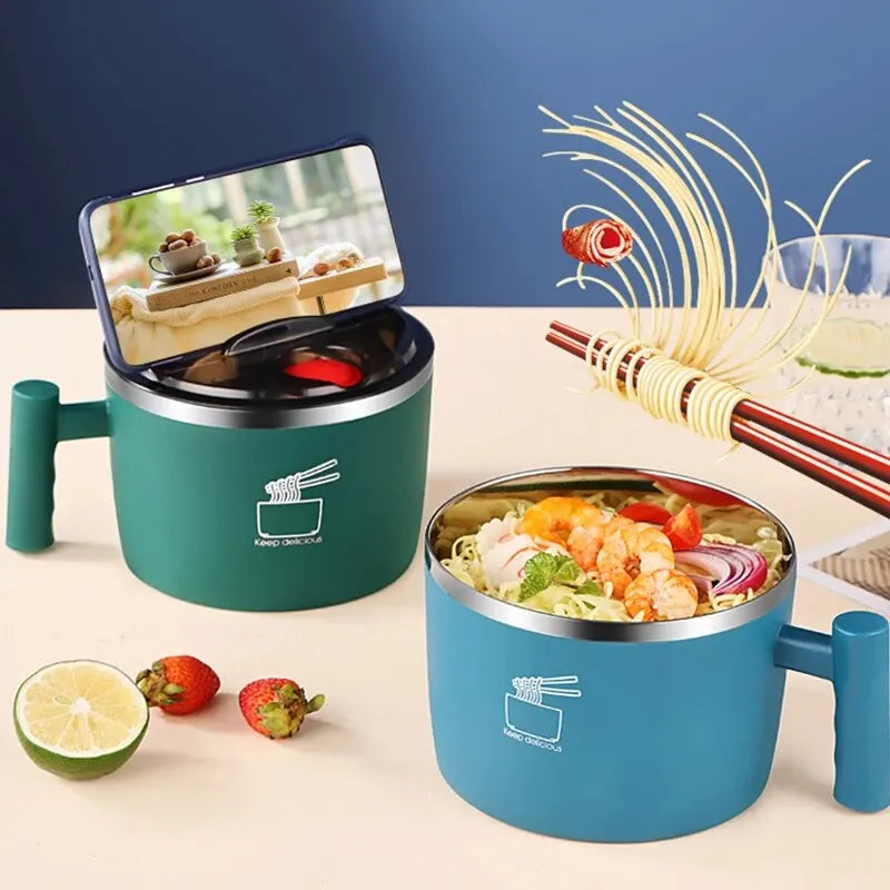 Edelstahlschüssel mit Deckel für Instant-Nudeln – 1000 ml, auslaufsicher & tragbar