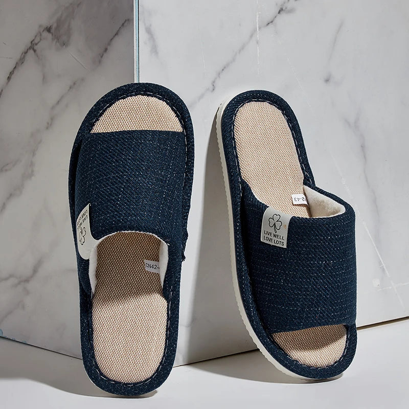 Leinen-Hausschuhe offen – Herren & Damen, atmungsaktiv