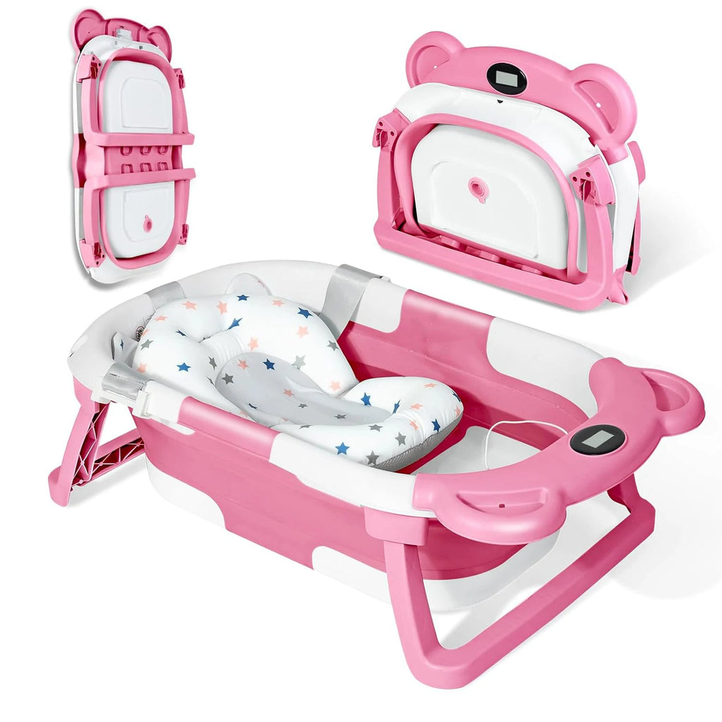 Baby-Badewanne faltbar – Thermometer, Schwimmkissen & Ablauf