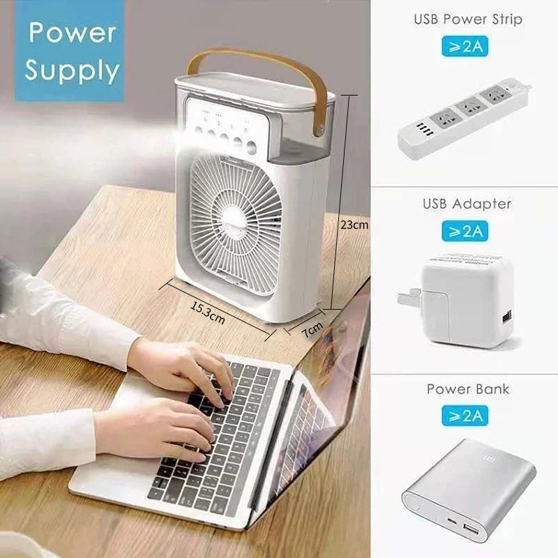 3-in-1 Luftkühler – Ventilator, Befeuchter & LED, USB