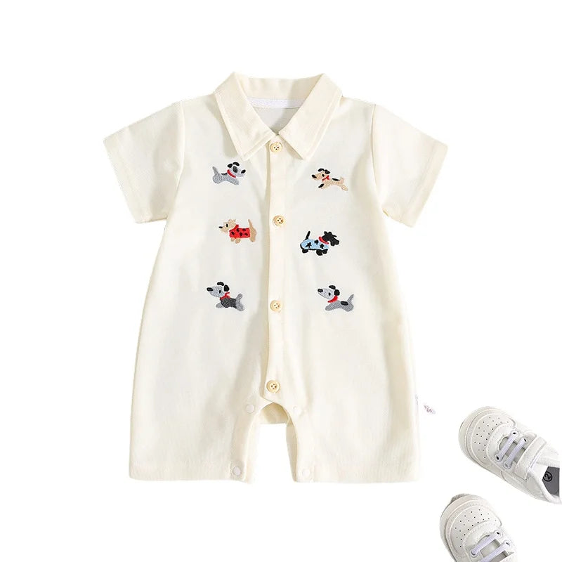 Baby-Sommer-Strampler Junge – Hund-Stickerei & Shorts