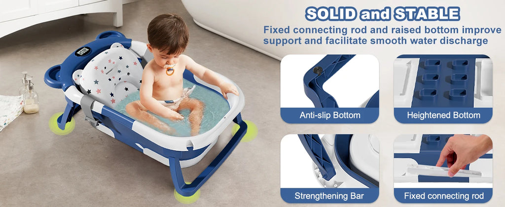 Baby-Badewanne faltbar – Thermometer, Schwimmkissen & Ablauf