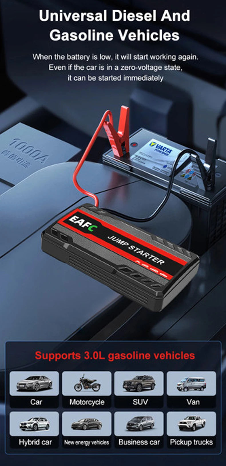 Auto Starthilfe-Powerbank 600A – 12V mit LED-Licht