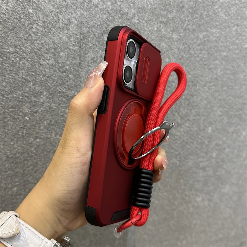 Magnetische Hülle mit Kamera-Schutz & Ring-Ständer für iPhone – MagSafe, Stoßfest, Handgelenkschlaufe