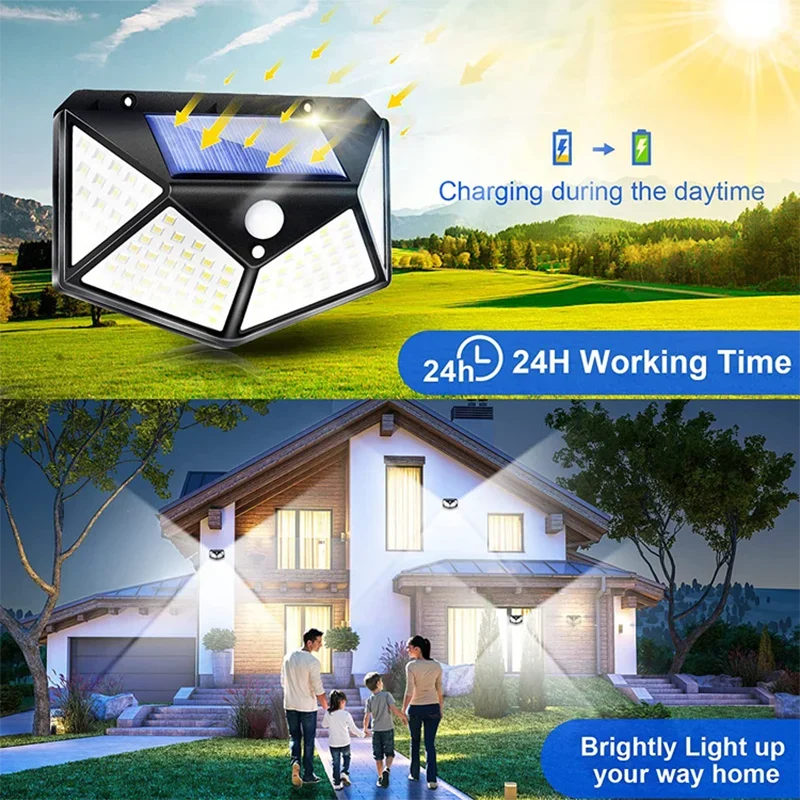 Solar-Wandleuchte – 100 LEDs, Bewegungsmelder & Garten