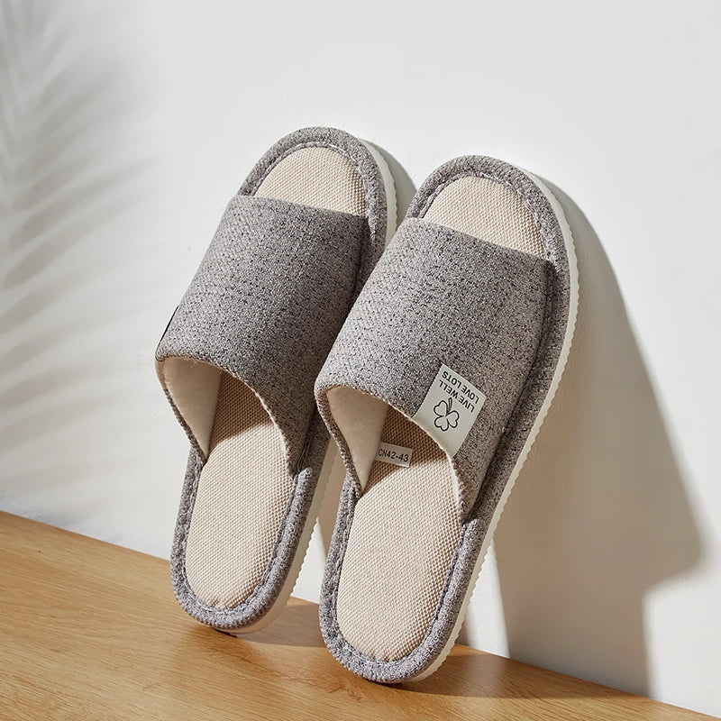 Leinen-Hausschuhe offen – Herren & Damen, atmungsaktiv