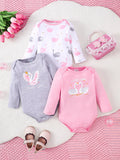 Baby-Strampler Mädchen 3er-Set – Langarm, Baumwolle, 0–12 Monate