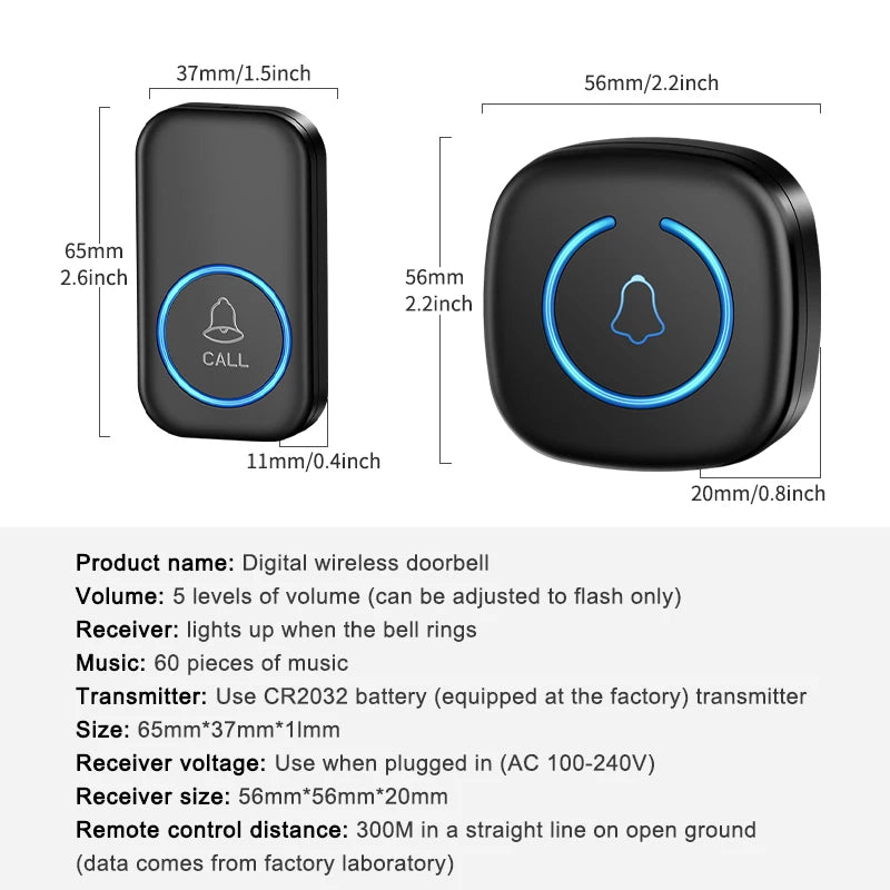 Kabelloser Türklingel 300m – 60 Melodien, Smart Home
