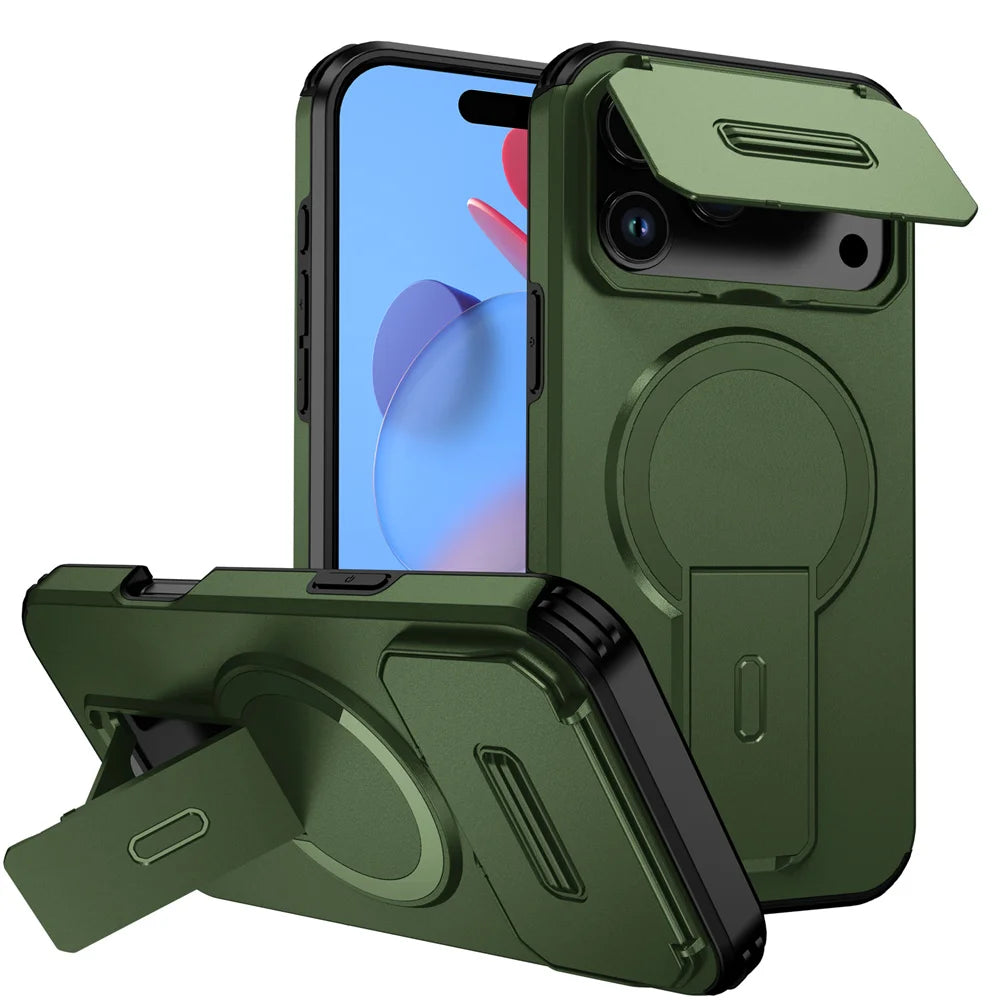 Magnetische Falt-Ständer Hülle für iPhone – Stoßfest, MagSafe-kompatibel, Ganzkörperschutz