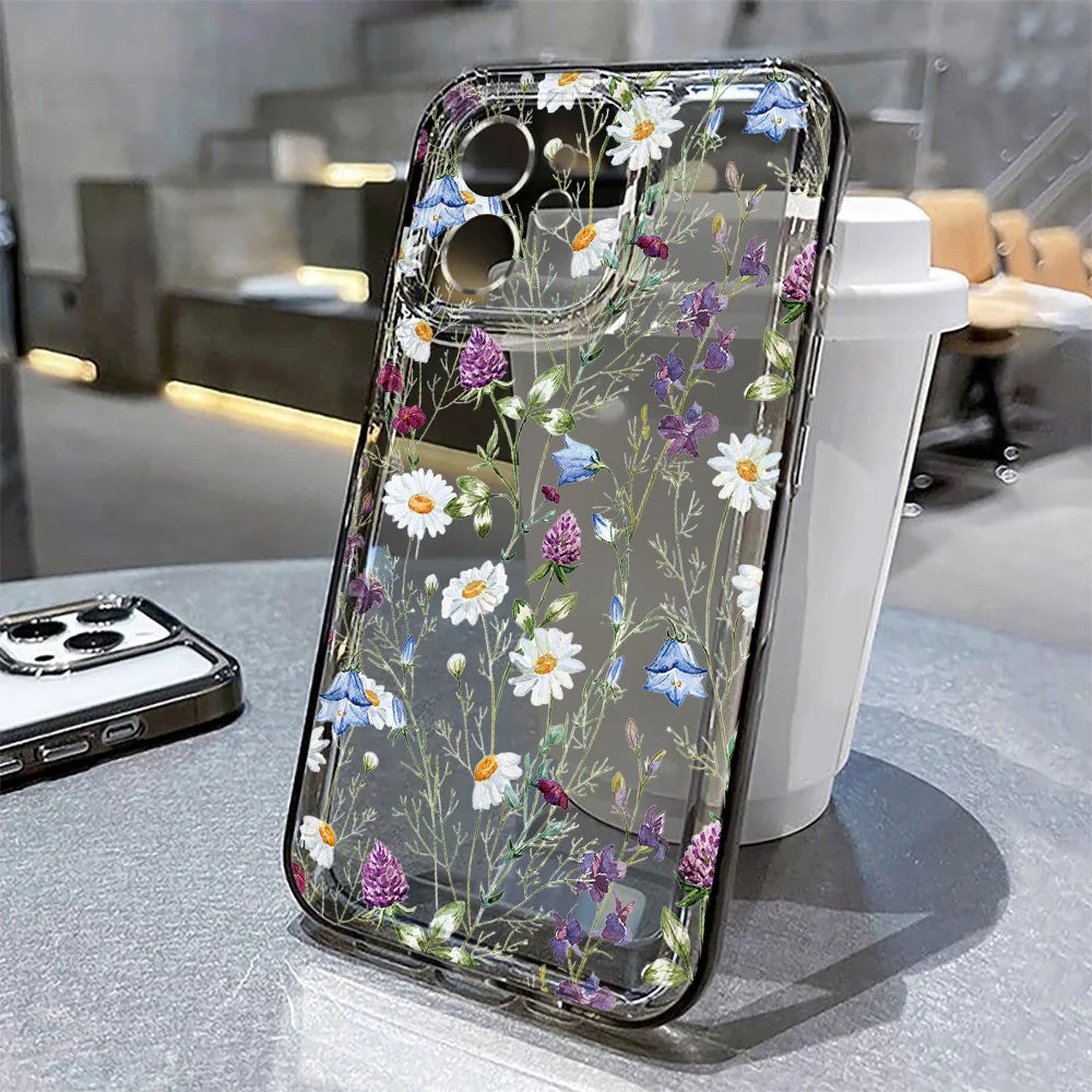 iPhone Hülle Blumenmuster – Transparent, Silikon & Stoßfest