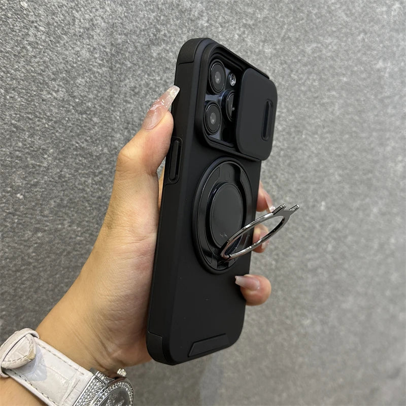 Magnetische Hülle mit Kamera-Schutz & Ring-Ständer für iPhone – MagSafe, Stoßfest, Handgelenkschlaufe