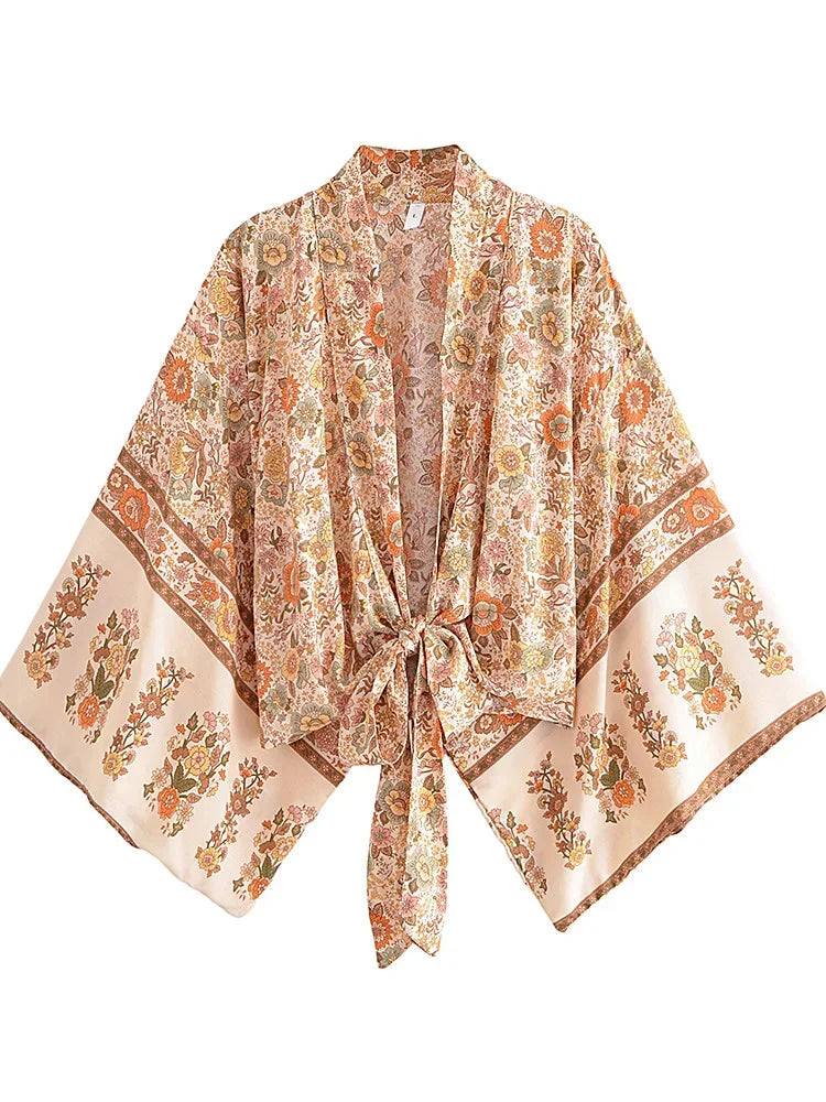 Boho Kimono Strandkleid – Blumendruck, leicht & feminin