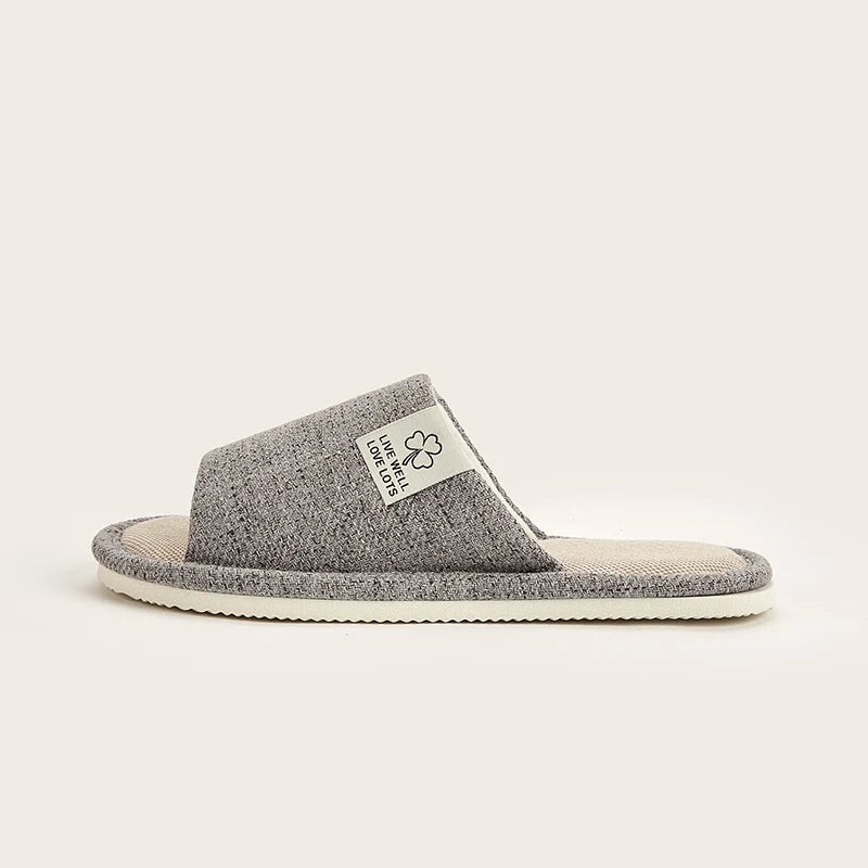 Leinen-Hausschuhe offen – Herren & Damen, atmungsaktiv
