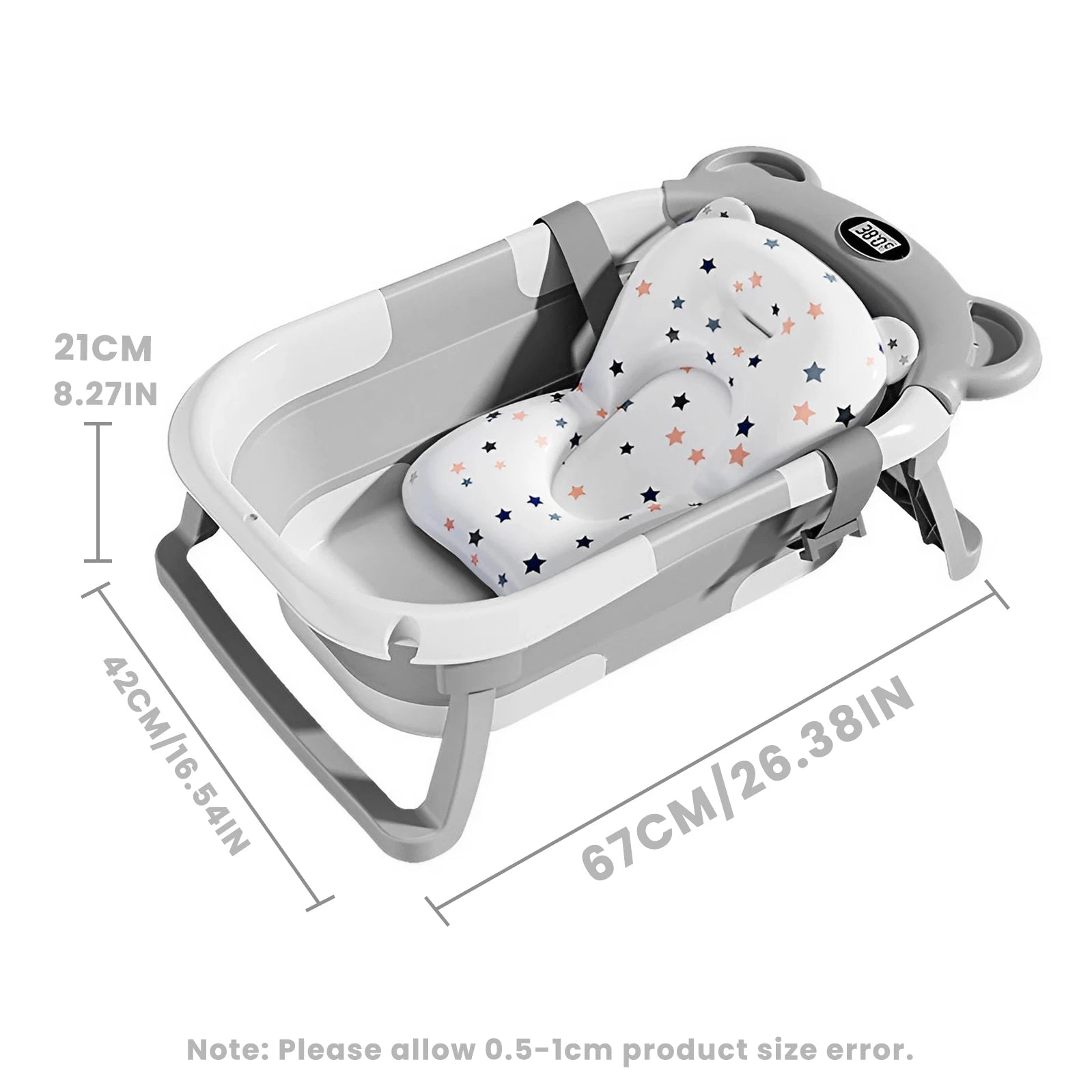 Baby-Badewanne faltbar – Thermometer, Schwimmkissen & Ablauf