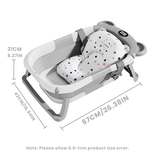 Baby-Badewanne faltbar – Thermometer, Schwimmkissen & Ablauf