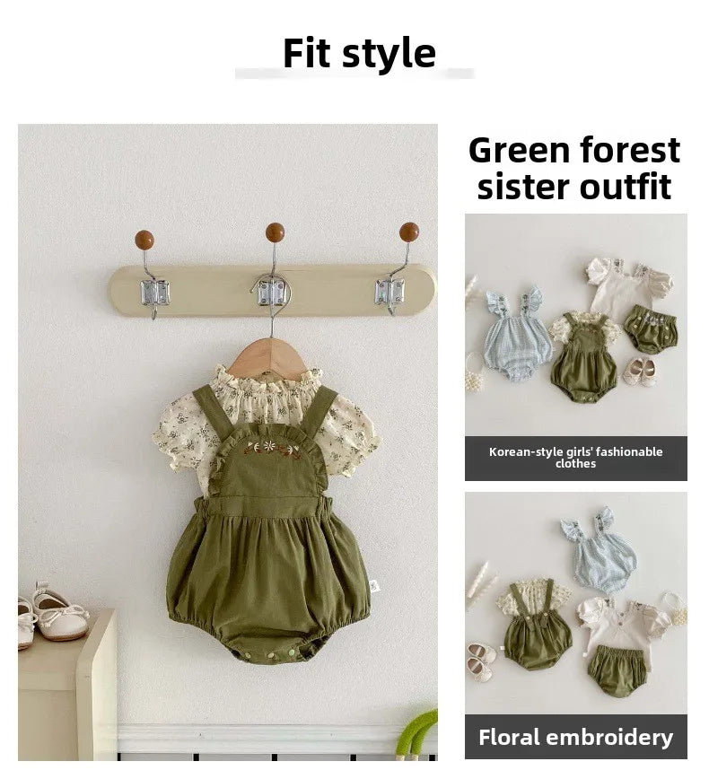 Baby-Kleid Mädchen – Sommer, Grüner Wald & Stickerei