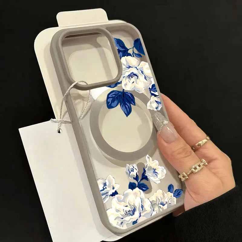 iPhone Hülle Weiße Rose Macaron – Magnetisch Transparent