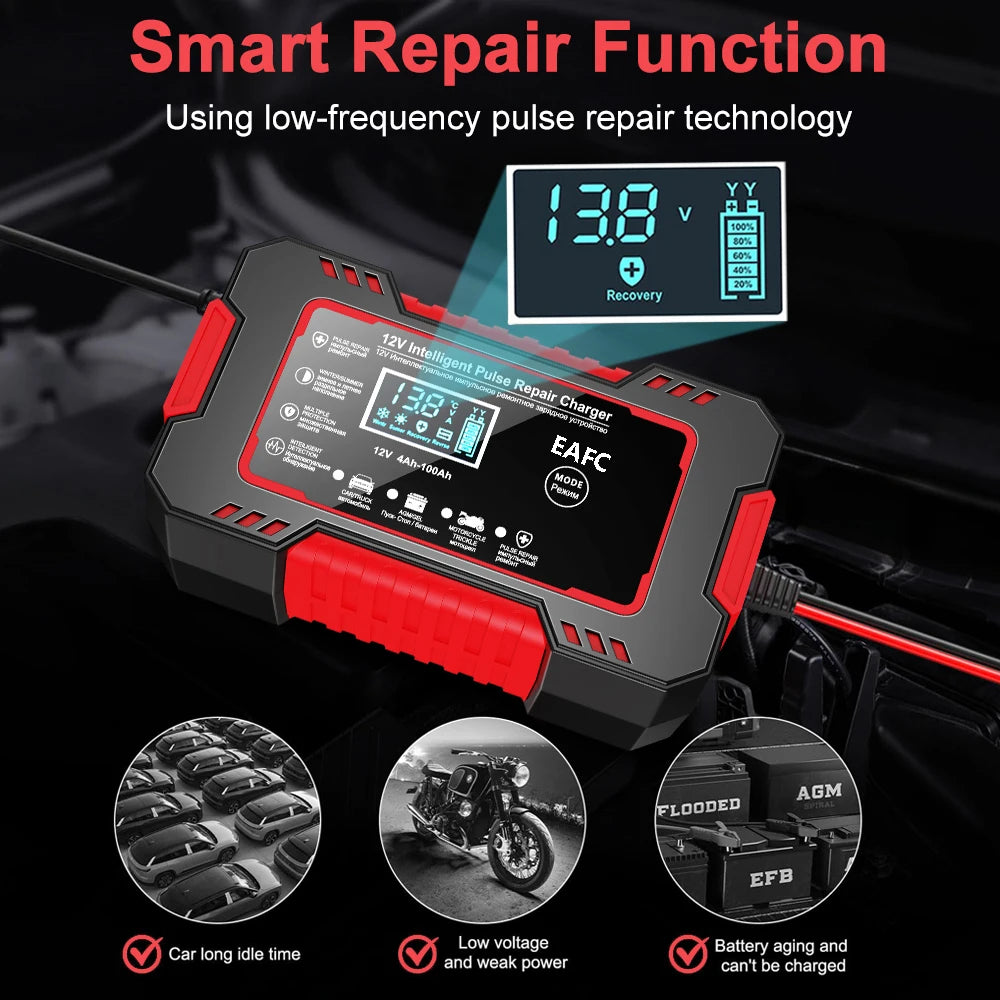 Smart Puls-Batterieladegerät 12V 6A – LCD & AGM/GEL