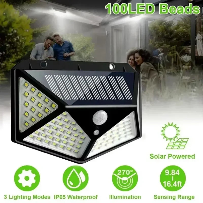 Solar-Wandleuchte – 100 LEDs, Bewegungsmelder & Garten