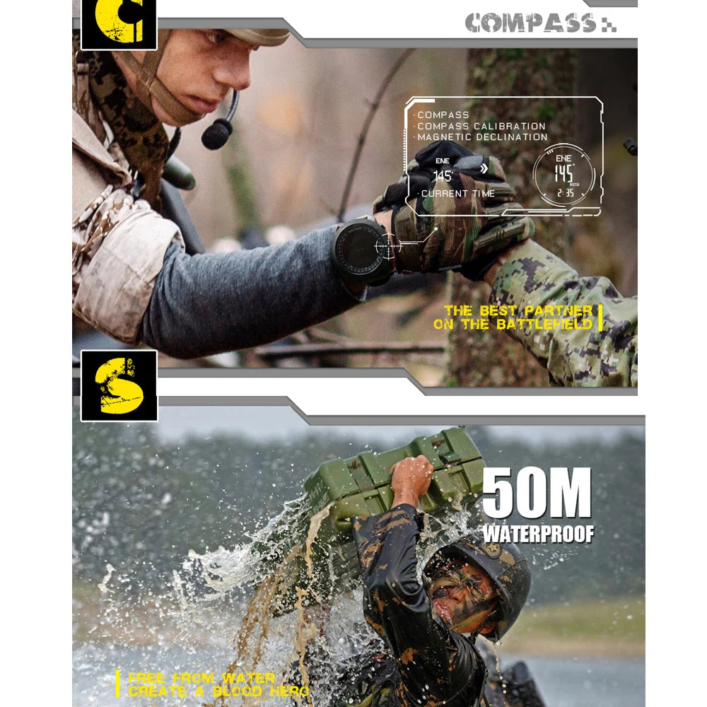 Outdoor-Digitaluhr Herren – Militär, Kompass & 50m wasserdicht