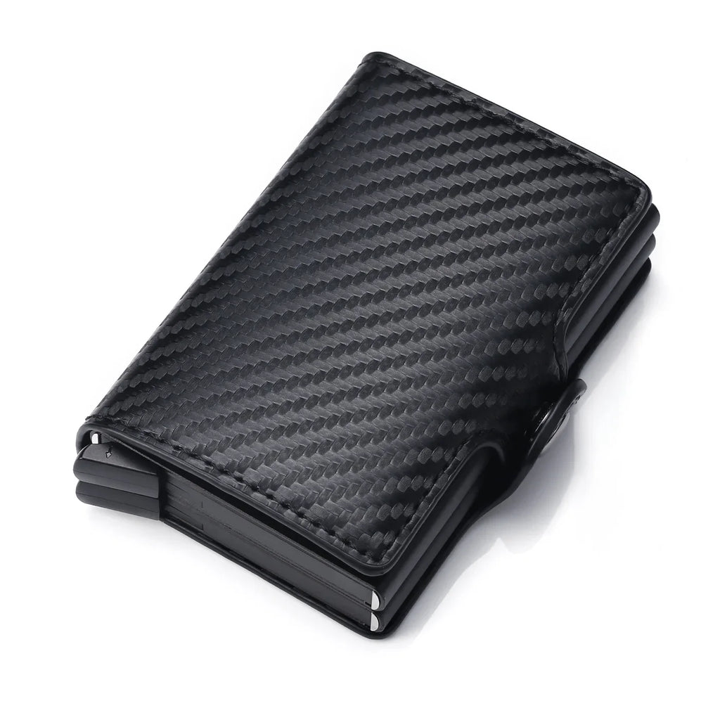 RFID-Schutz Slim Wallet – Dünne Herren-Geldbörse aus Carbon & PU-Leder, 14 Karten
