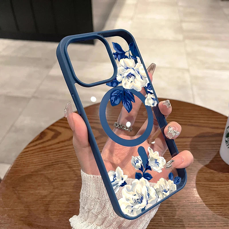 iPhone Hülle Weiße Rose Macaron – Magnetisch Transparent