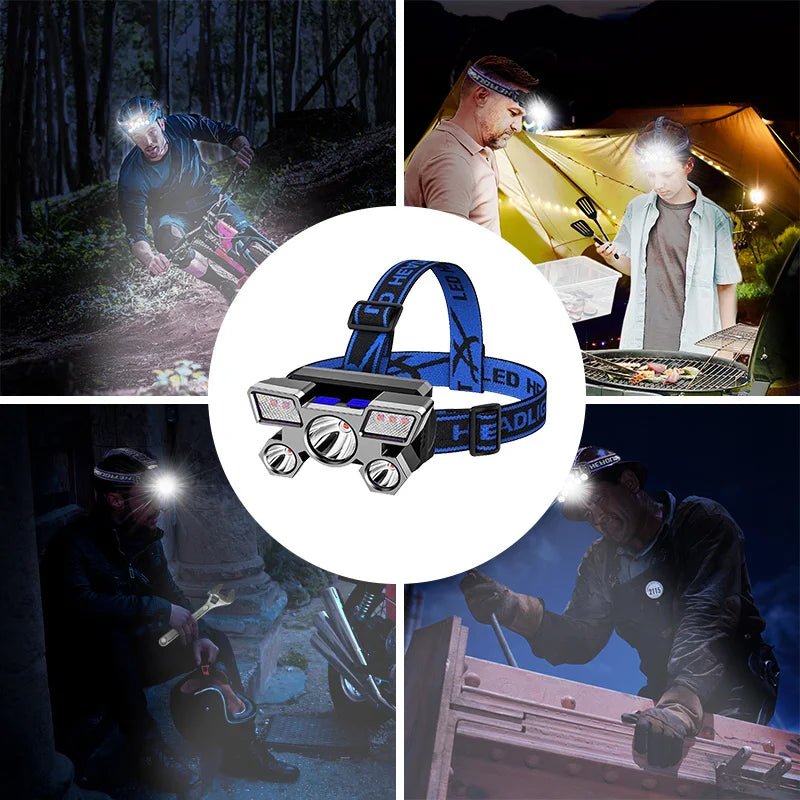 Stirnlampe 5 LED – USB aufladbar, kompakt & Outdoor