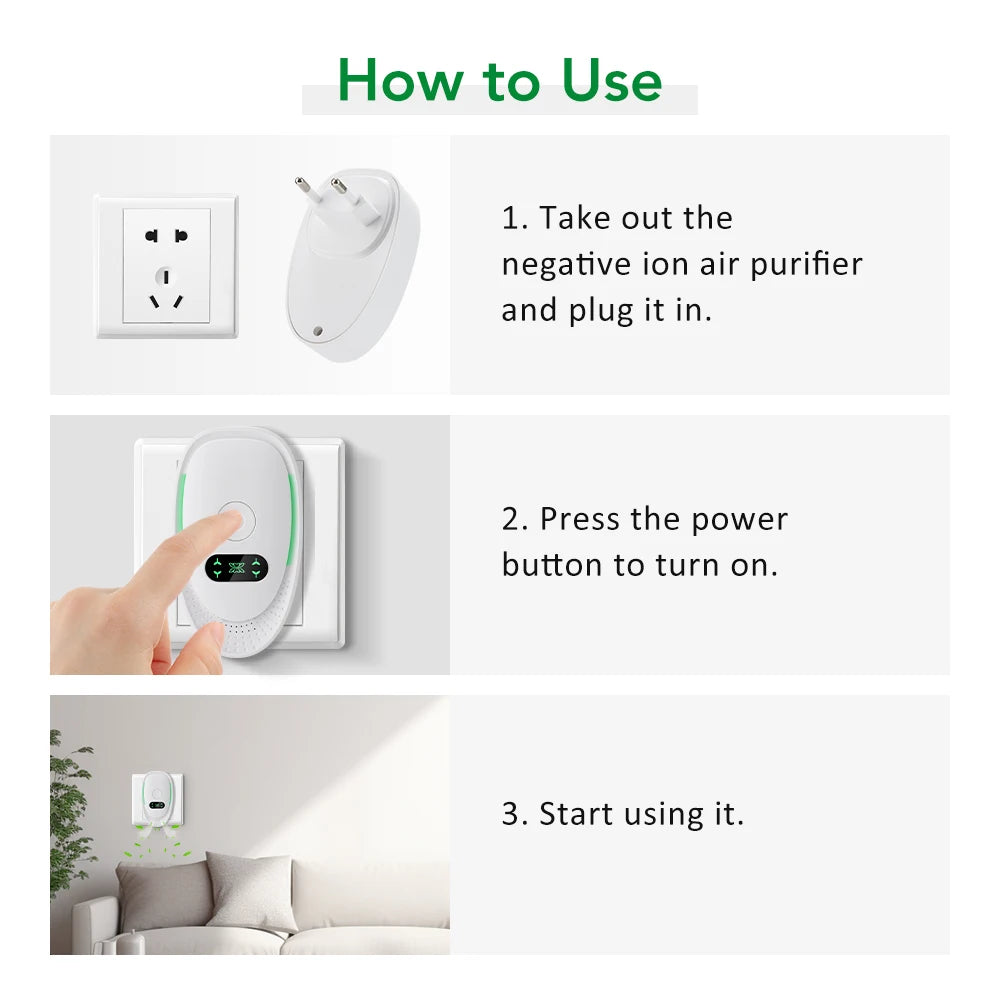 Mini Luftreiniger Plug-In – Negativ-Ionen-Ionisator für Büro, Schlafzimmer & Bad