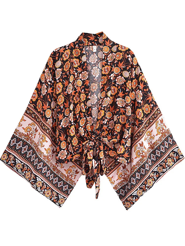 Boho Kimono Strandkleid – Blumendruck, leicht & feminin