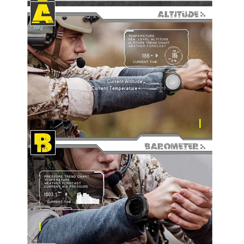 Outdoor-Digitaluhr Herren – Militär, Kompass & 50m wasserdicht